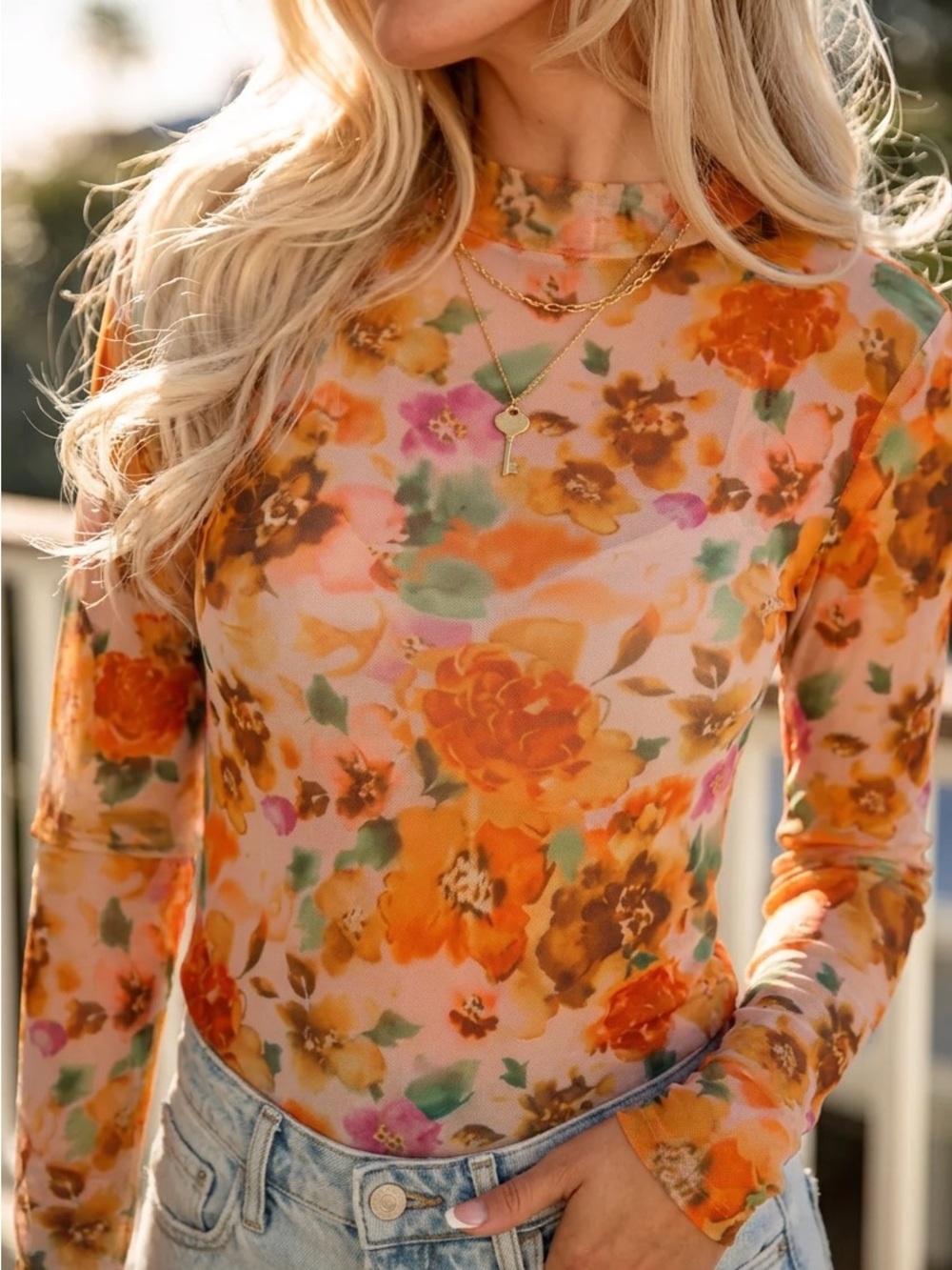 Haptics Floral Mesh Top